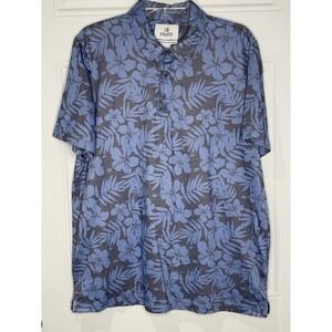28 Palms Men's XL Tropical Print Pique Golf Polo Shirt Blue Gray Hawaiian Floral